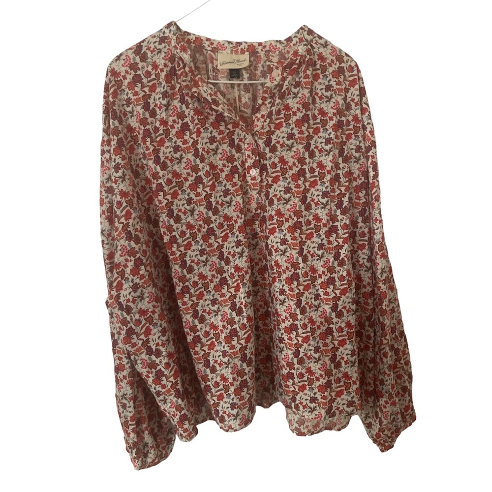 Universal Thread Pink Floral Balloon Sleeve Popover peasant  Blouse Size XXL NWT